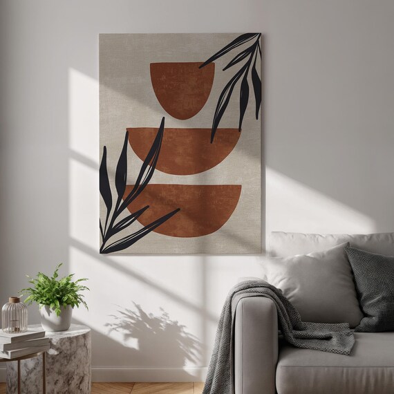 Terracotta Half Moon Boho Botanical Leaves Cream Minimalist Decor Poster