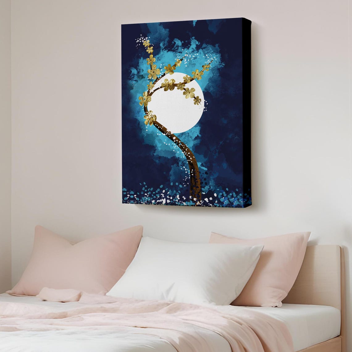 Tree With Golden Flowers And Moon Canvas Art Example Of Abstract Contemporary Modern Wall Decor Housewarming Gifts
