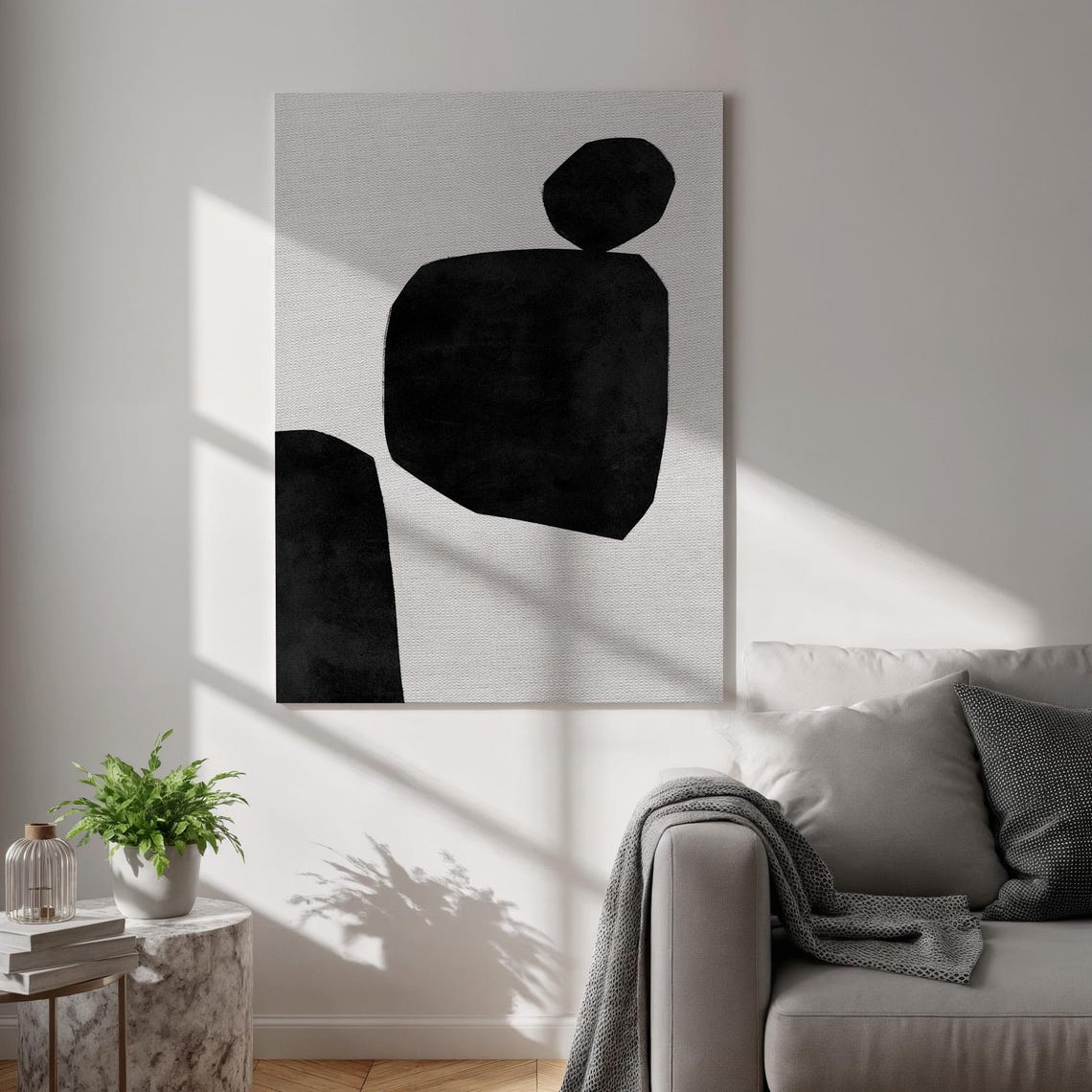 Black Abstract Geometric Shapes Beige Minimalist Canvas Poster