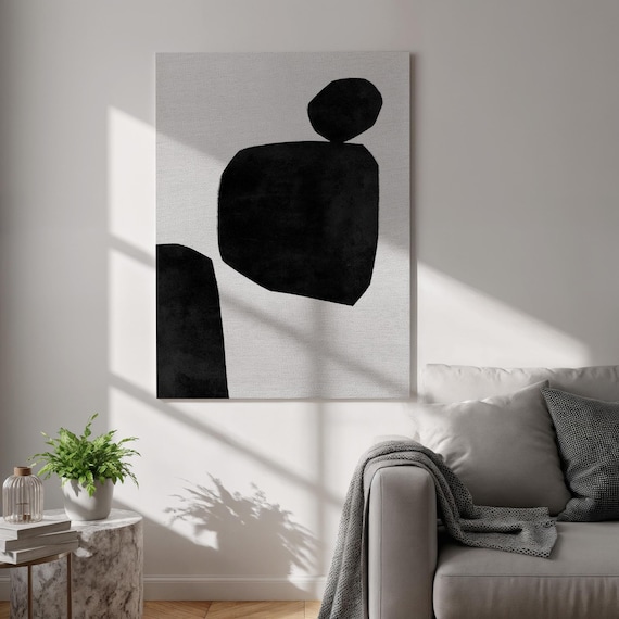 Black Abstract Geometric Shapes Beige Minimalist Canvas Poster