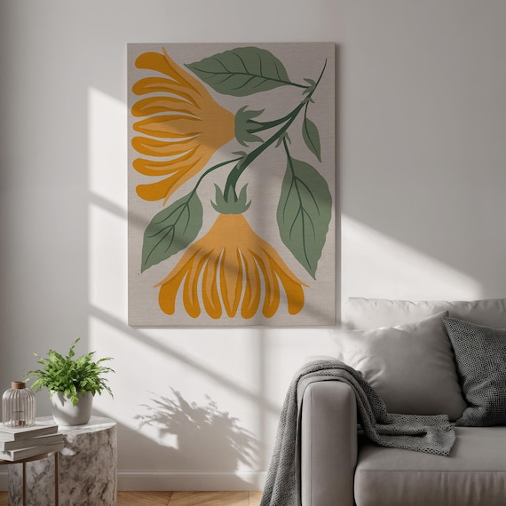 Bold Yellow Flowers Minimalist Modern Botanical Floral Art Poster