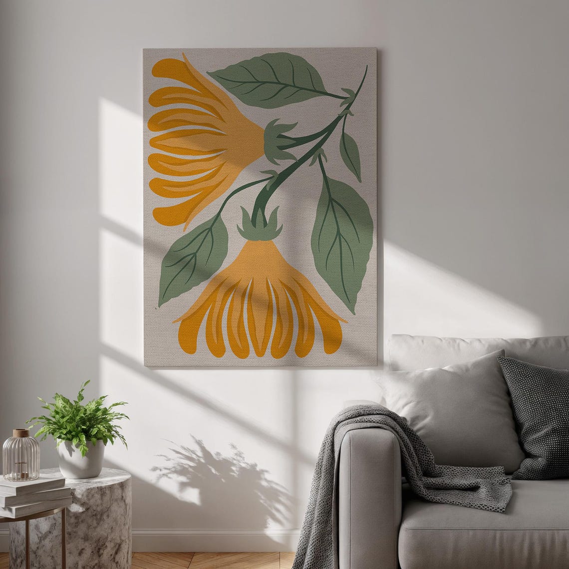 Bold Yellow Flowers Minimalist Modern Botanical Floral Art Poster