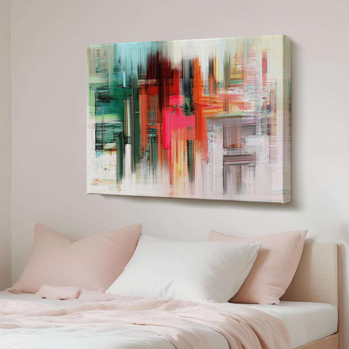 Coral Red Teal Modern Colorful Vertical Streak Abstract Poster