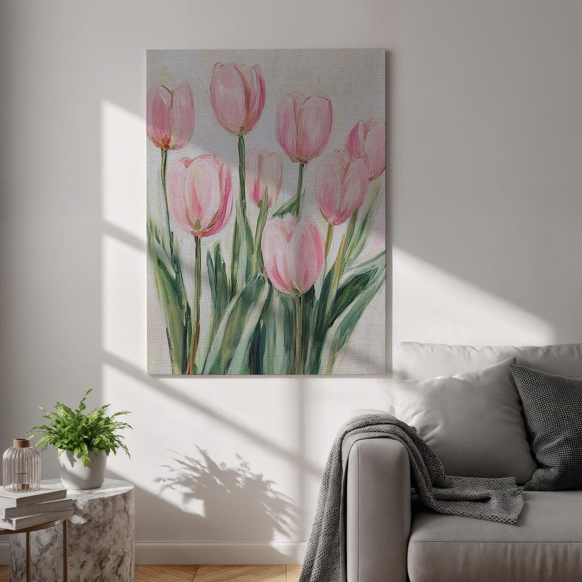 Pink Tulips Watercolor Floral Soft Pastel Botanical Wall Poster