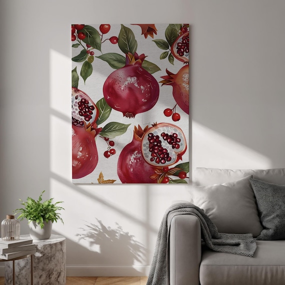 Pomegranate Botanical Illustration Fruit Pattern Kitchen Wall Art