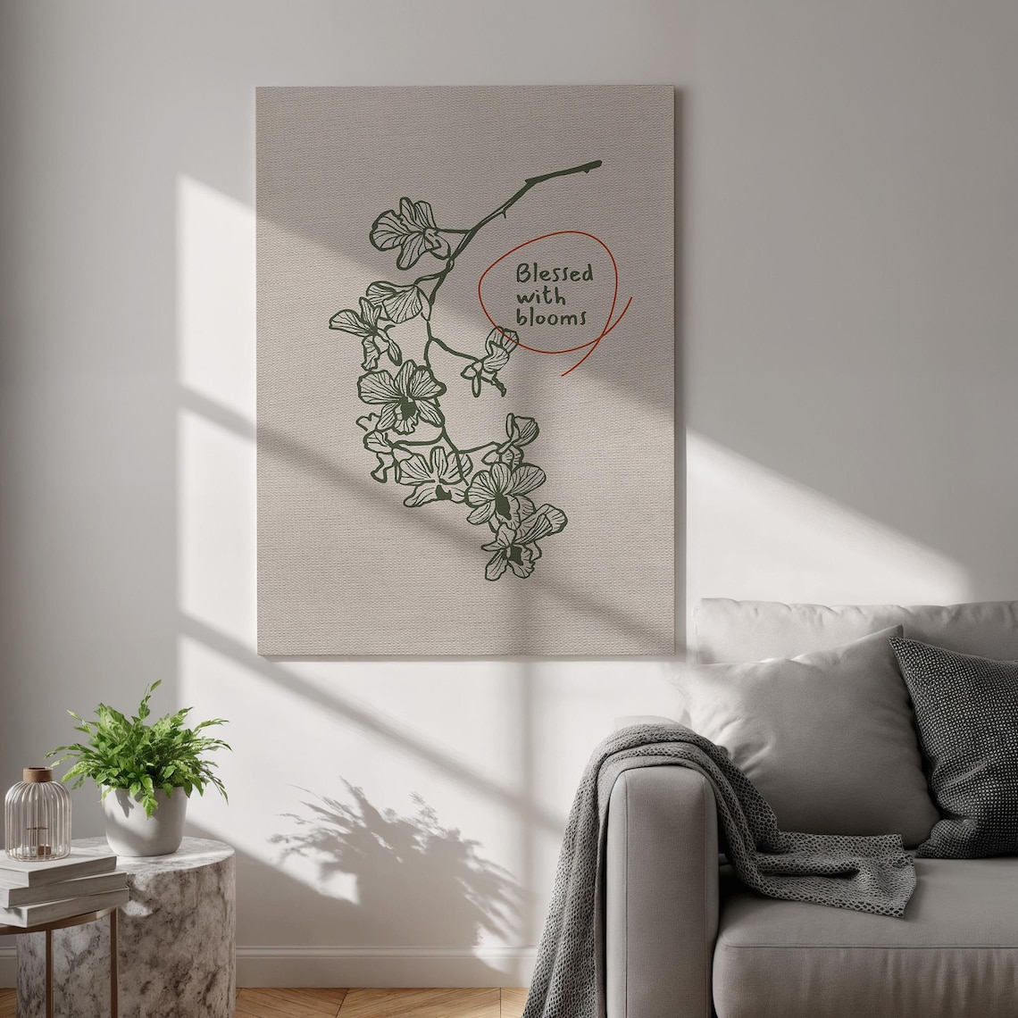 Blessed With Blooms Orchid Branch Minimalist Line Art Floral Quote Poster
