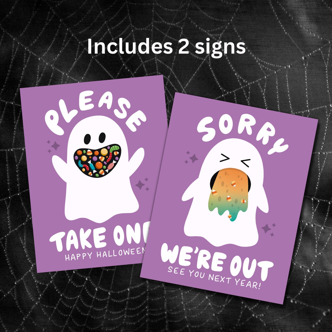 Trick Or Treat Sign Halloween Party Decor Cute Ghost Candy Sign Porch Sign - Image 3