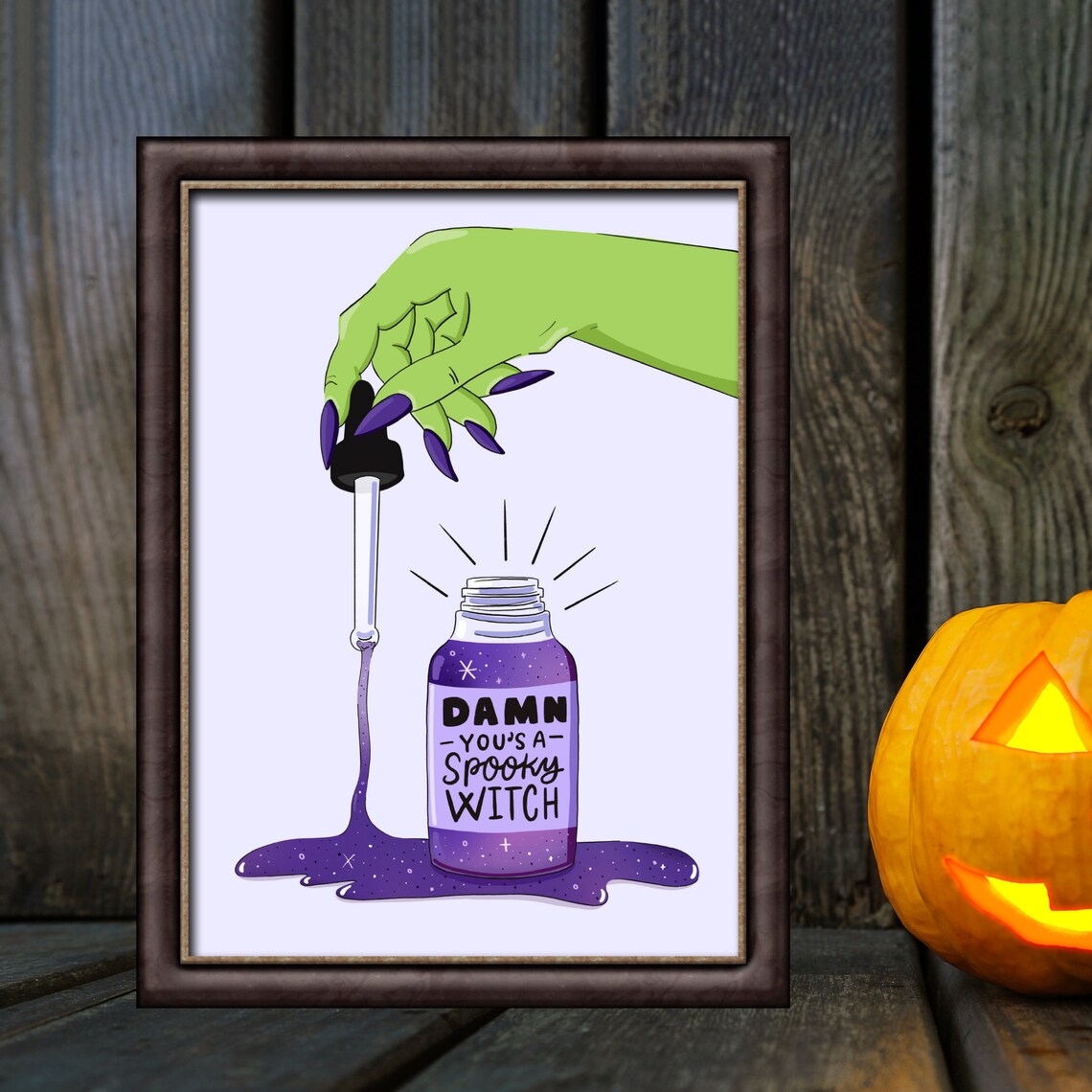 Damn Yous A Spooky Witch Purple Potion Bottle Halloween Art Print - Image 2