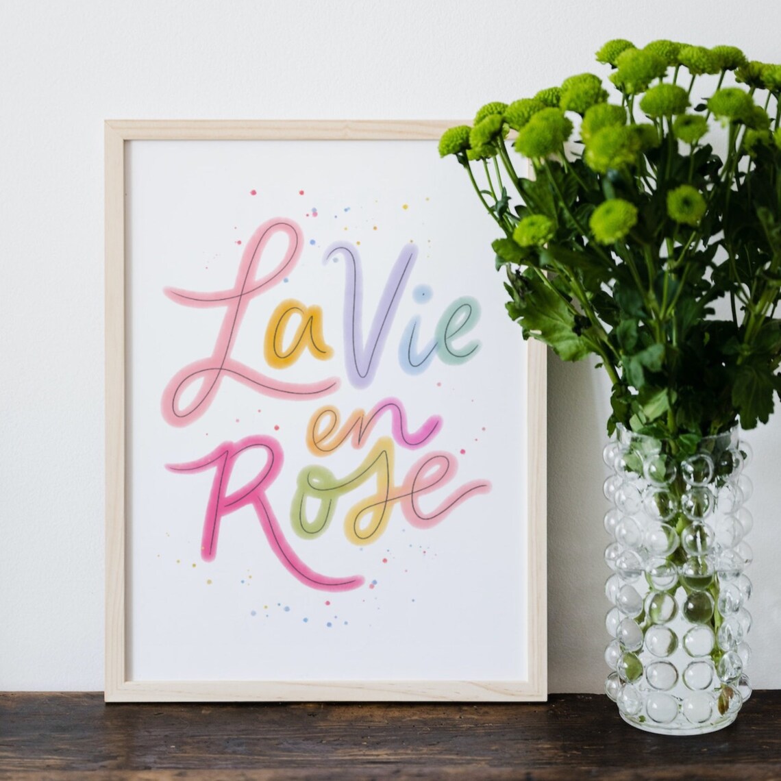 La Vie en Rose Colorful Rainbow Hand Lettered French Quote Poster - Image 4