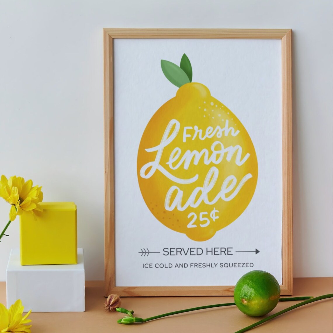 Fresh Lemonade Served Here Ice Cold Vintage Lemon Sign Poster - Image 4