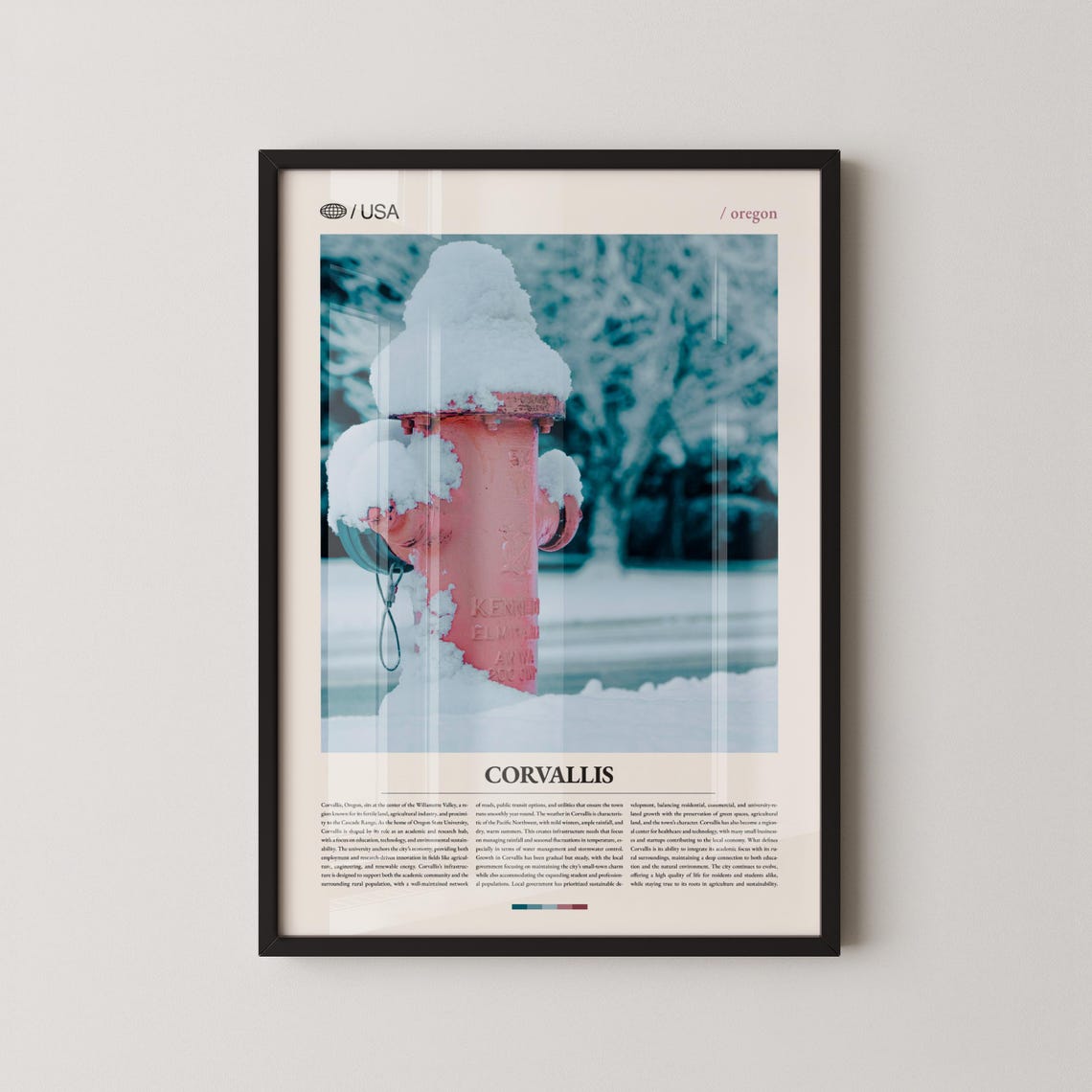 Snowy Red Fire Hydrant Corvallis Oregon Winter Photography Poster