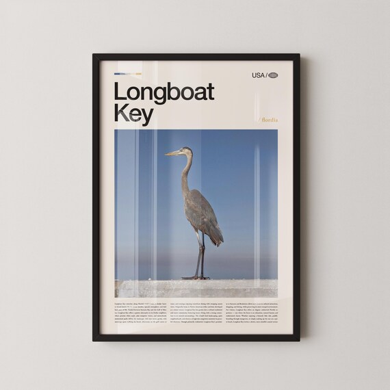 Longboat Key Florida Great Blue Heron on the Shore Travel Poster