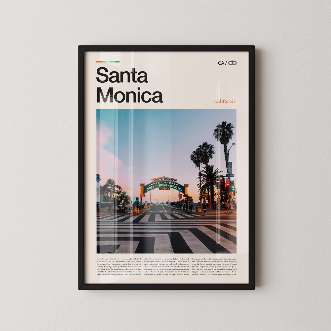 Santa Monica Pier Entrance Sign Sunset Photo Editorial Poster