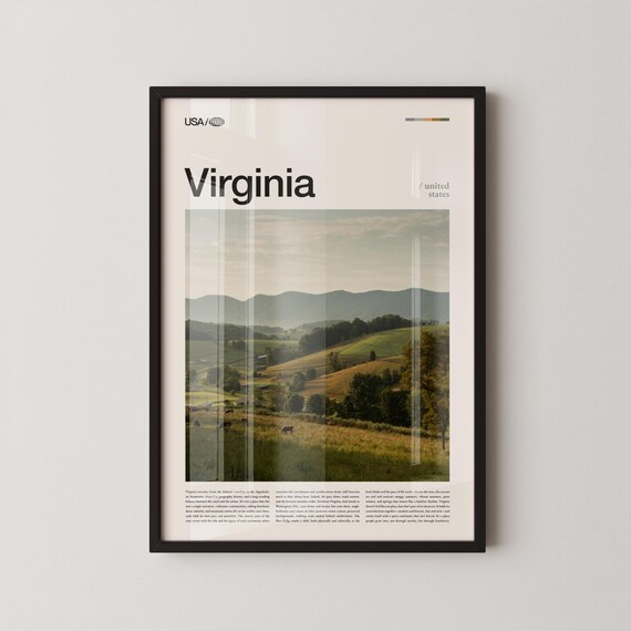 Virginia Minimalist USA Travel Poster With Rolling Countryside Photo