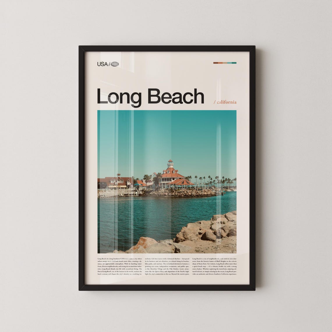 Long Beach California Harbor Hotel Bold Typography Travel Poster