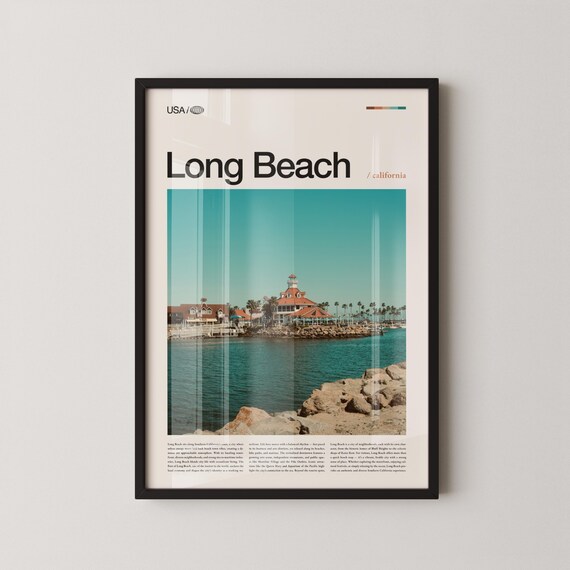 Long Beach California Harbor Hotel Bold Typography Travel Poster