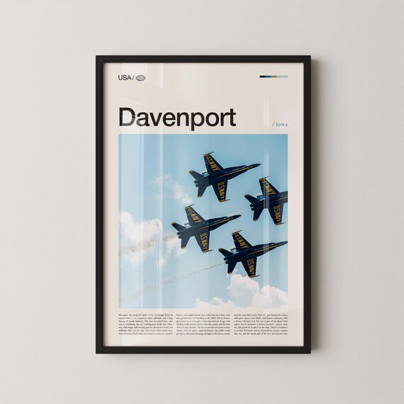 Davenport Iowa Blue Angels Jets Formation Editorial USA Travel Poster