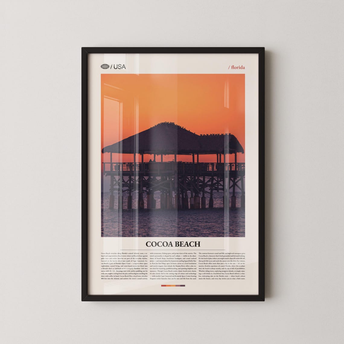 Cocoa Beach Florida Sunset Pier Silhouette Photo Travel Poster