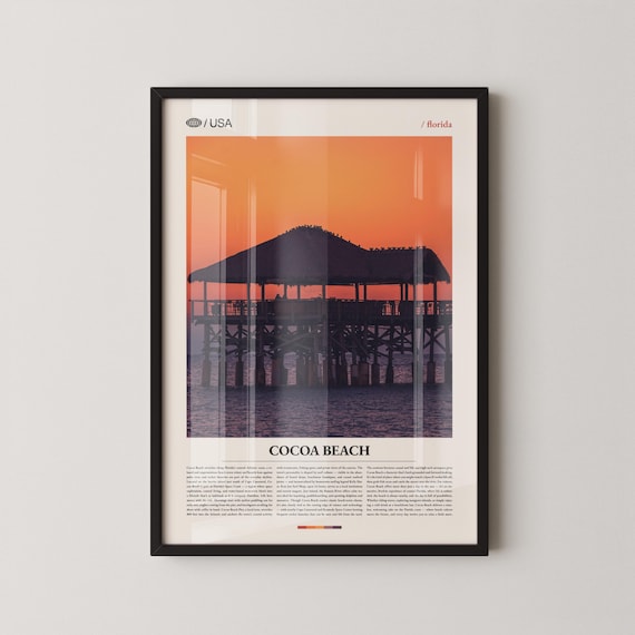 Cocoa Beach Florida Sunset Pier Silhouette Photo Travel Poster