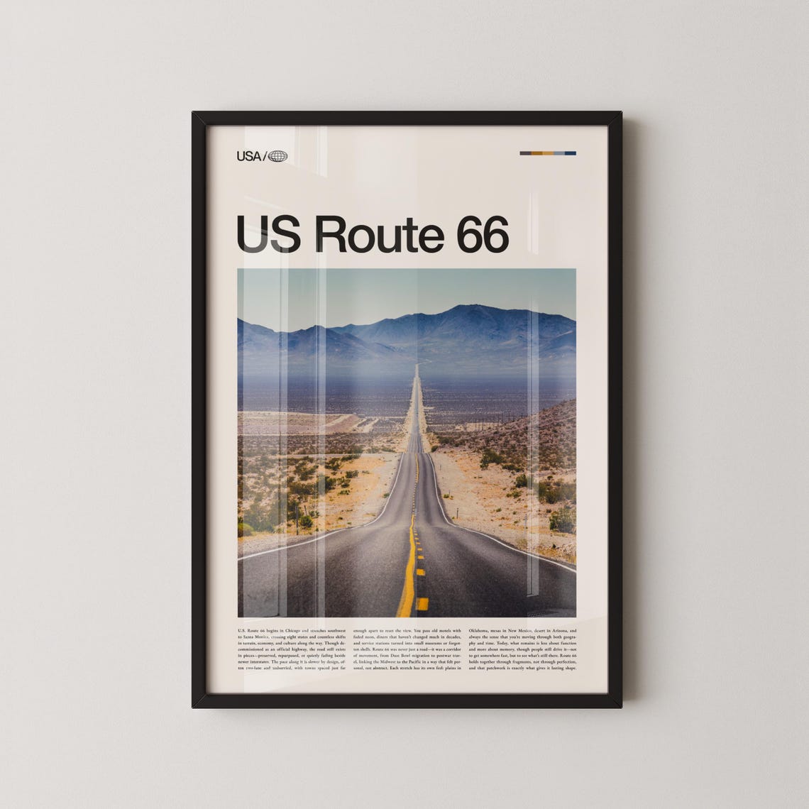 US Route 66 Desert Highway Stretching Toward Mountains Travel Poster
