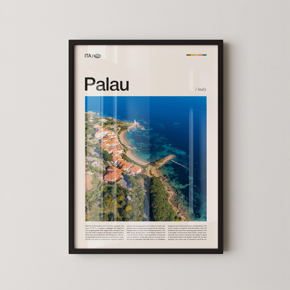 Palau Italy Aerial Coastal Cove Sardinia Travel Photography Poster