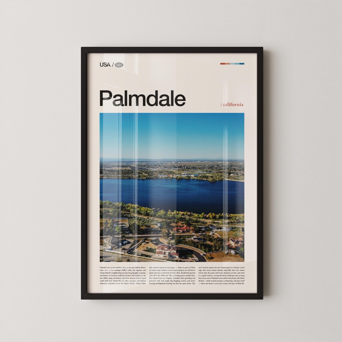 Palmdale California Aerial City Lake View Modern Travel Poster