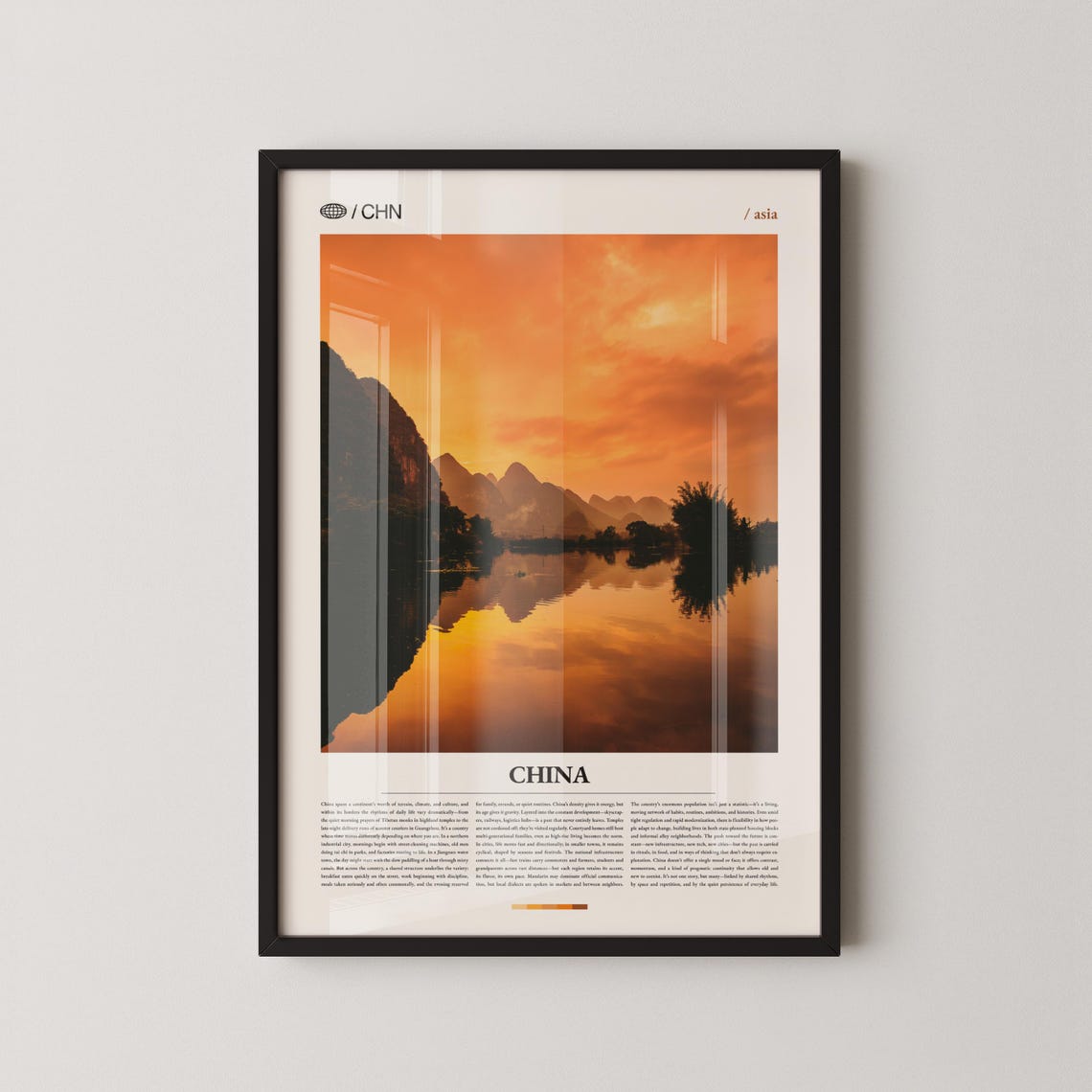 China Li River Sunset Karst Mountains Golden River Travel Poster
