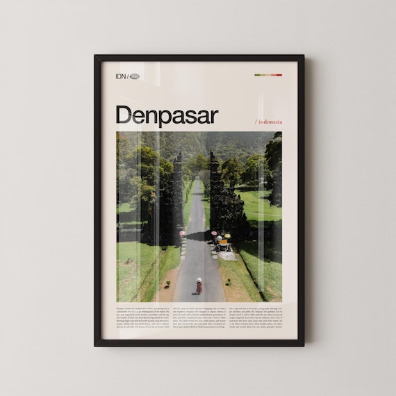 Denpasar Bali Indonesia Temple Gate Road Tropical Travel Poster