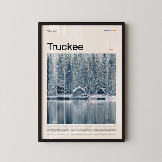 Truckee California Snowy Lake Cabin Winter Photo Travel Poster
