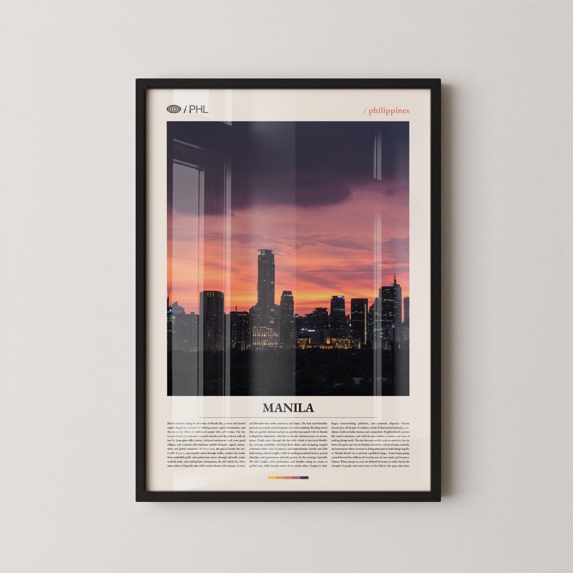 Manila Philippines Dramatic Sunset City Skyline Travel Poster