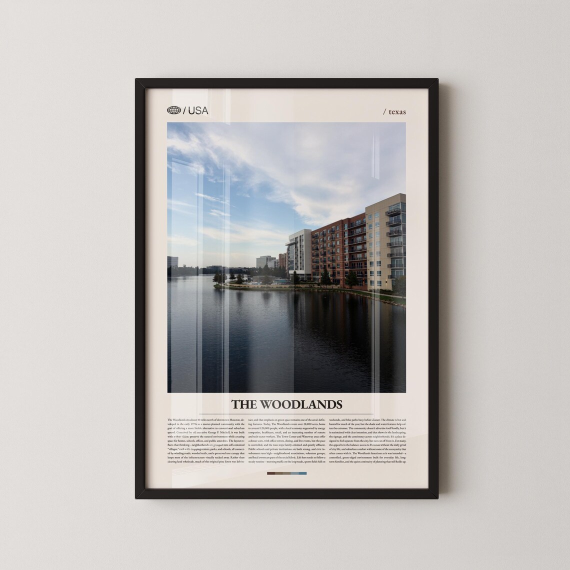 The Woodlands Texas Waterway Skyline Editorial Travel Poster