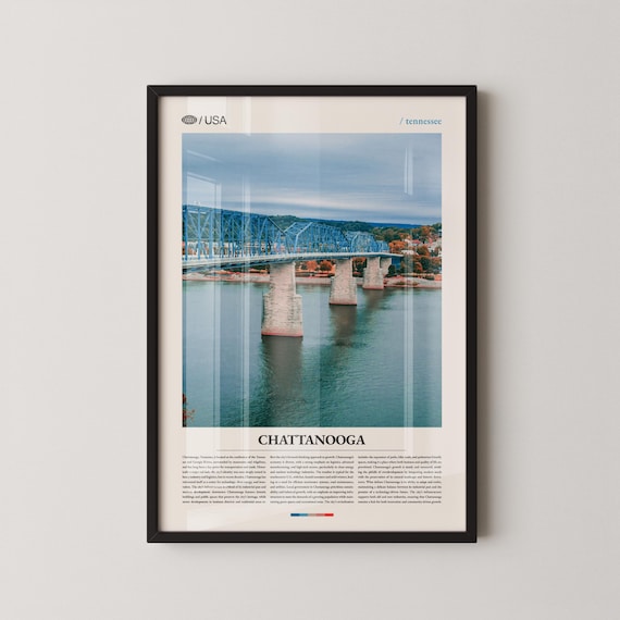 Chattanooga Tennessee River Bridge Retro Travel Typography Poster