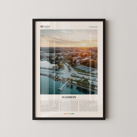 Madison Wisconsin Sunset Aerial Lake Monona Waterfront Photo Poster