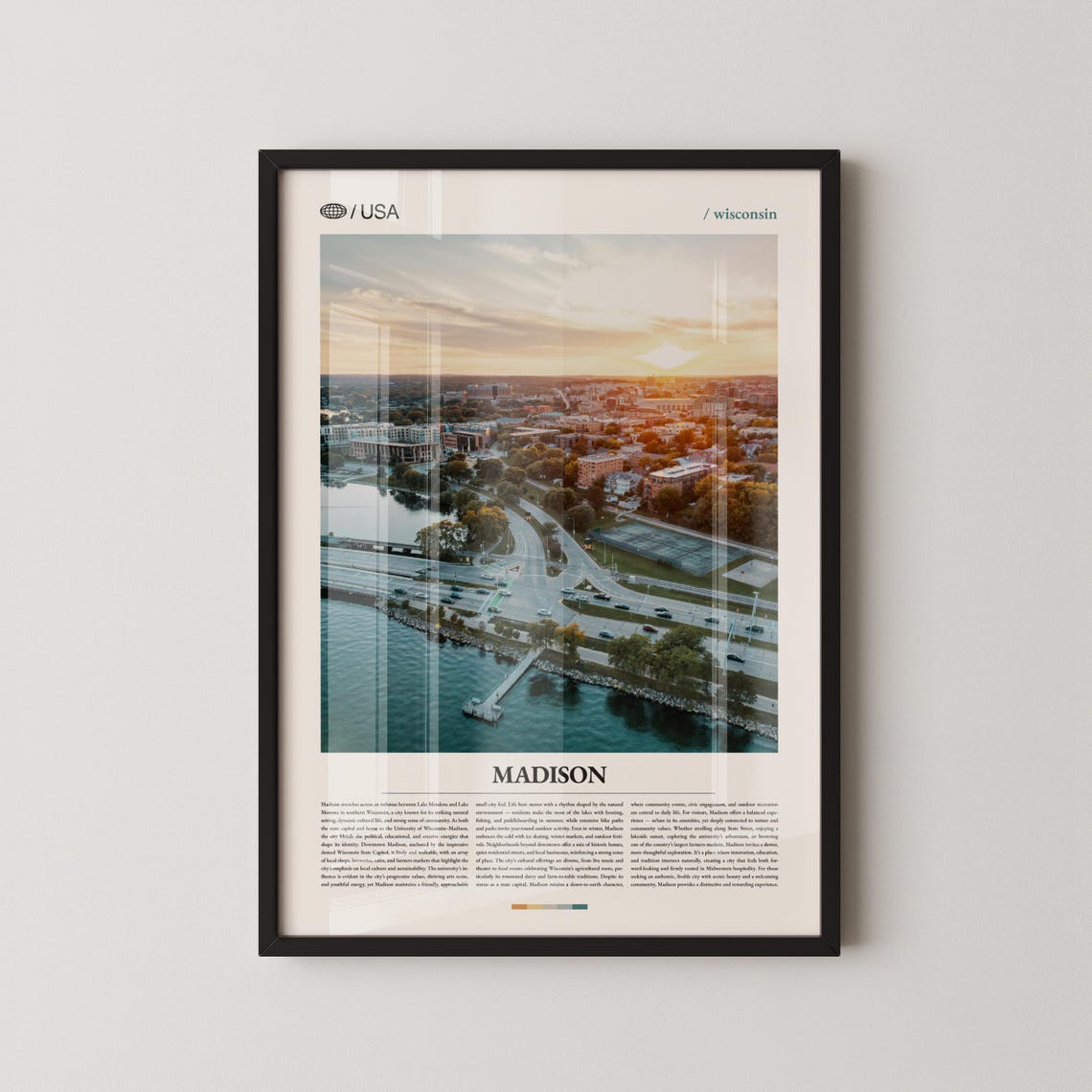 Madison Wisconsin Sunset Aerial Lake Monona Waterfront Photo Poster