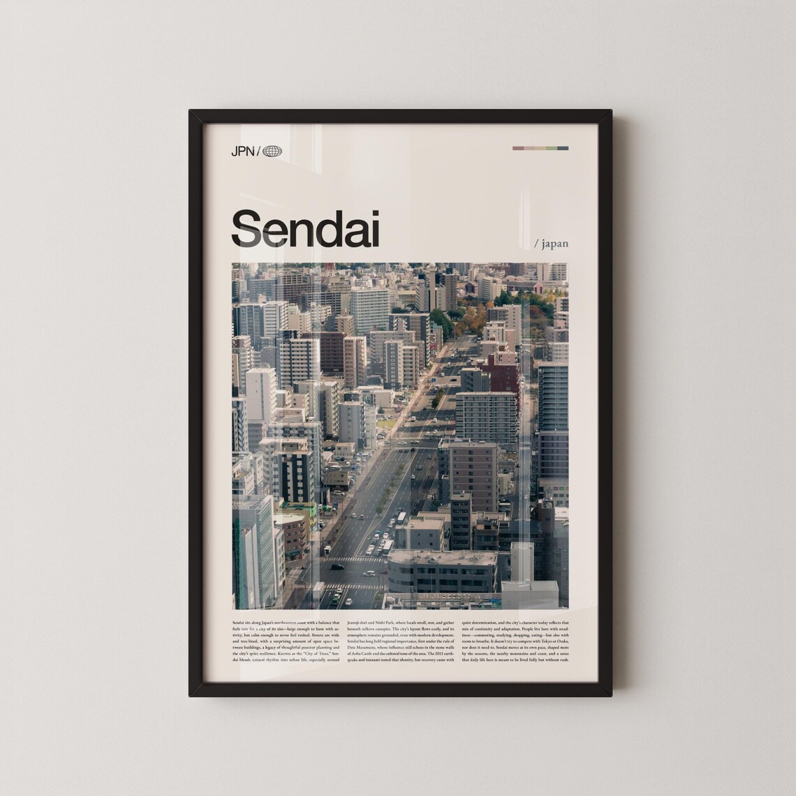 Sendai Japan Cityscape Aerial Urban Street Photography Travel Poster