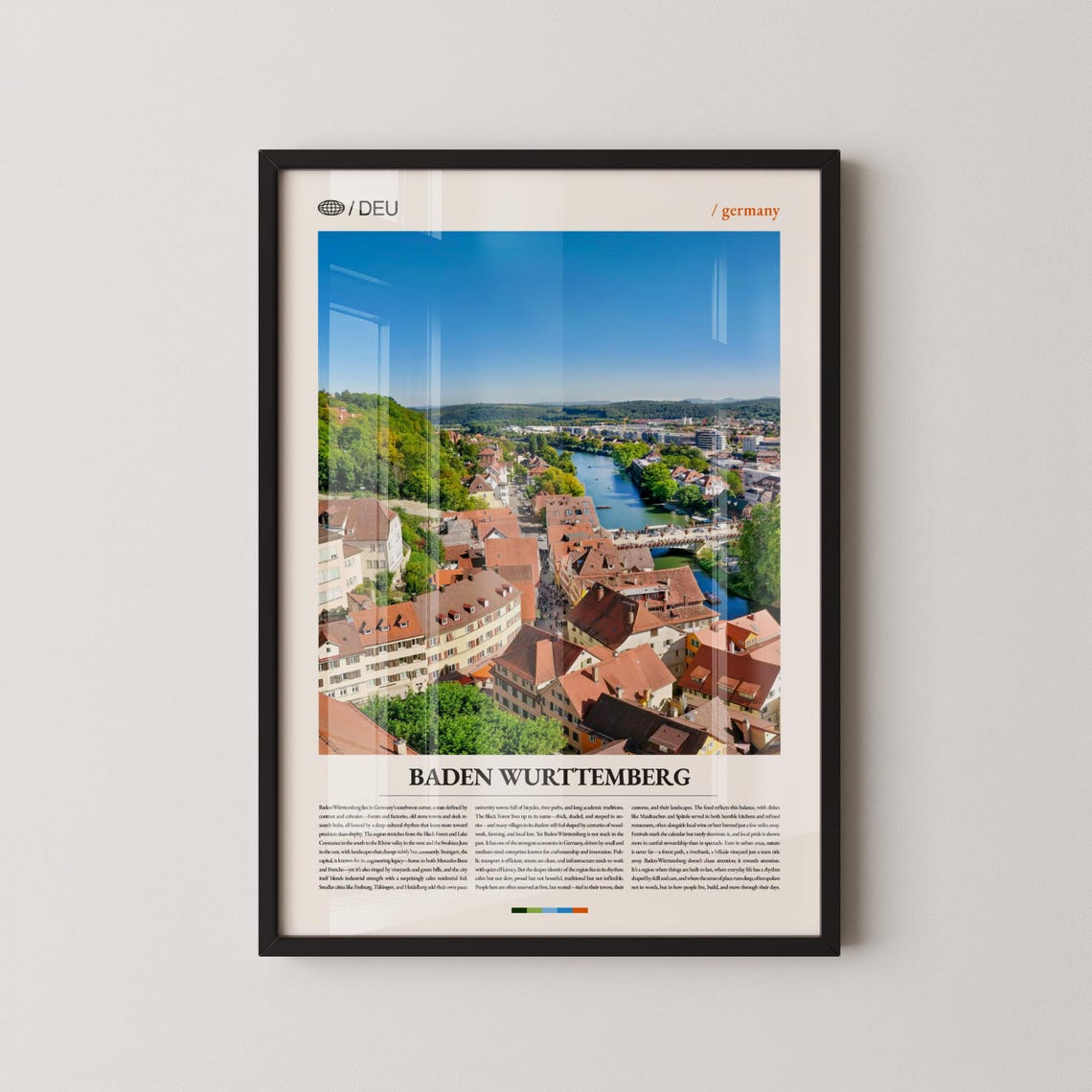 Baden Wurttemberg Historic Old Town River View Caption Travel Poster