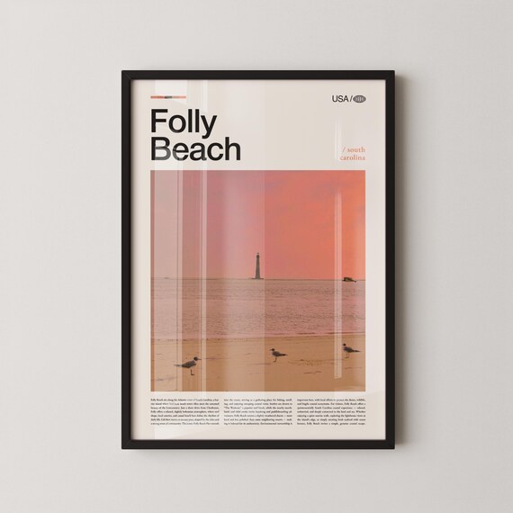 Folly Beach South Carolina Lighthouse Dusk Photography Poster