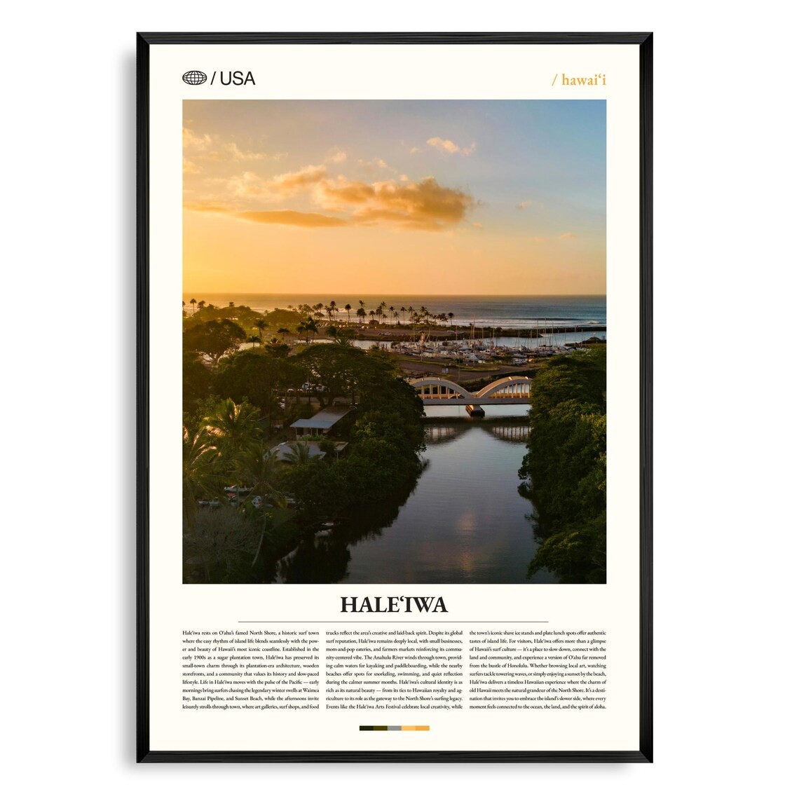 Haleiwa Hawaii North Shore Harbor Sunset Editorial Travel Poster