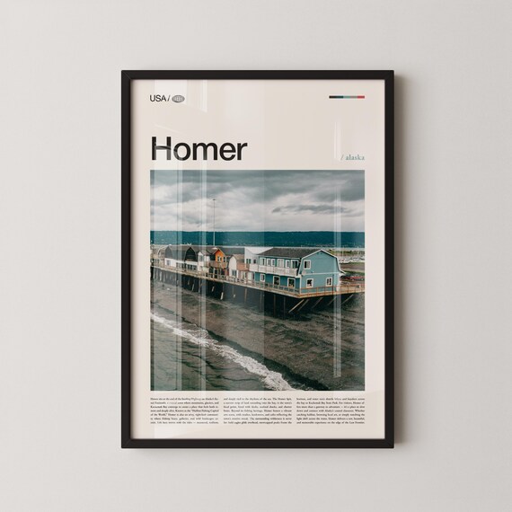Homer Alaska Travel Poster Coastal Fishing Town on Stilts Scenic Photography