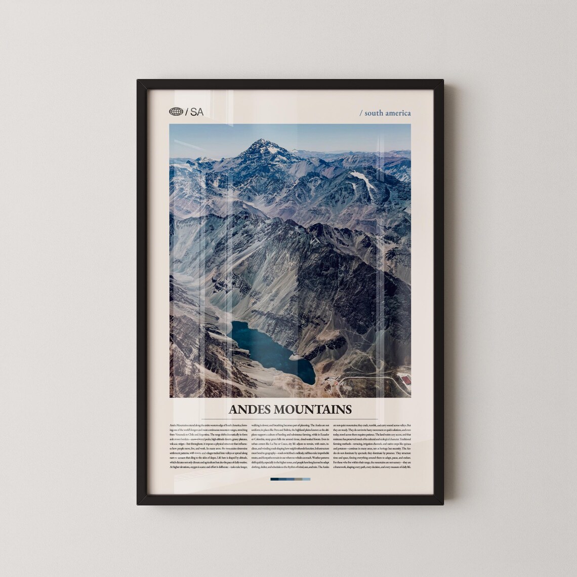 Andes Mountains Aerial Poster Glacial Lake Snowy Peaks South America