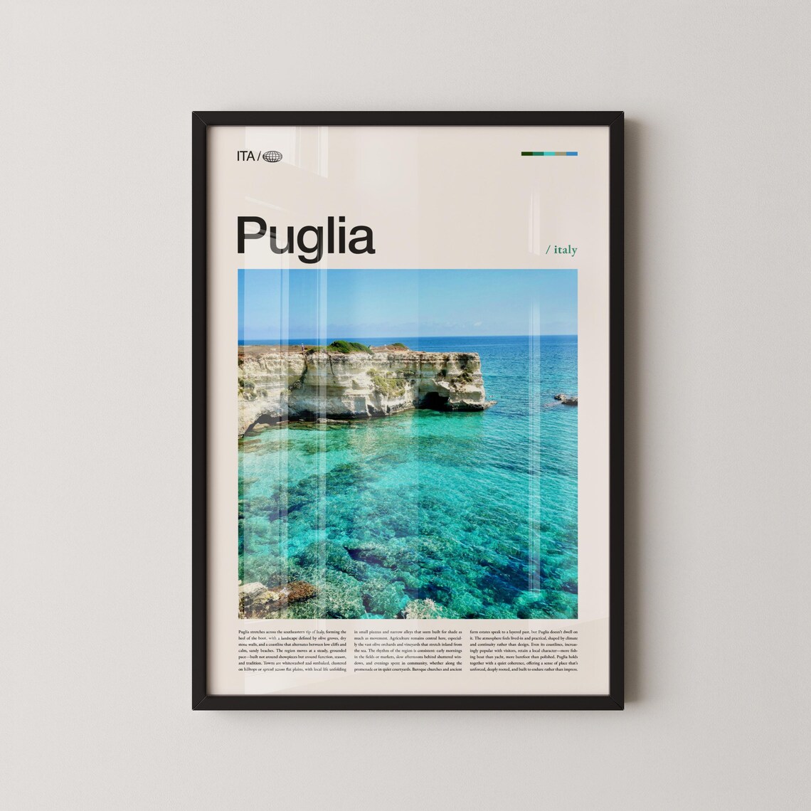 Puglia White Hilltop Town Bright Blue Sky Italy Travel Poster