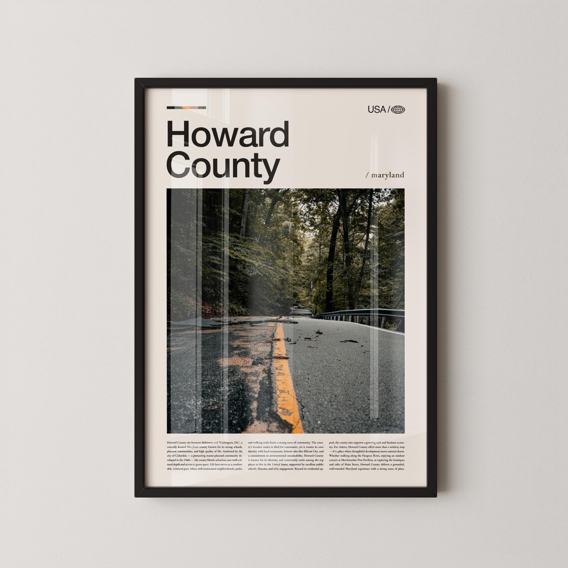 Howard County Maryland Woodland Road Modern Travel Art Poster