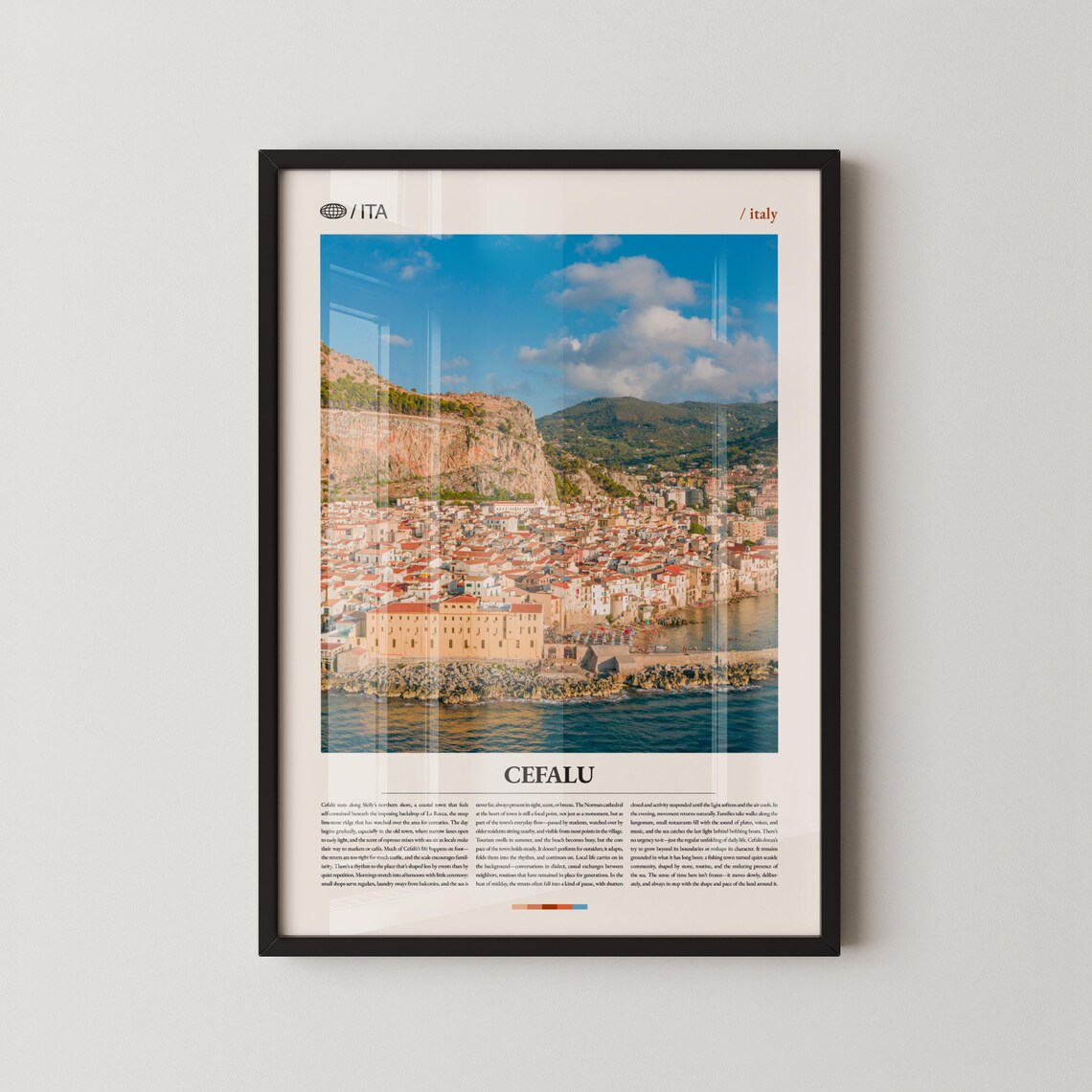 Cefalu Italy Cliffside Old Town Seaside Editorial Travel Poster