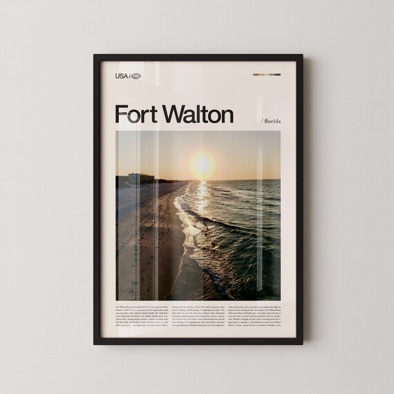 Fort Walton Beach Florida Sunset Ocean Waves Photo Travel Poster
