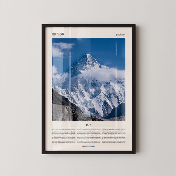 K2 Mountain Wall Art Dramatic Karakoram Peak Landscape Print Poster Scenic Highaltitude Photography Adventure Decor