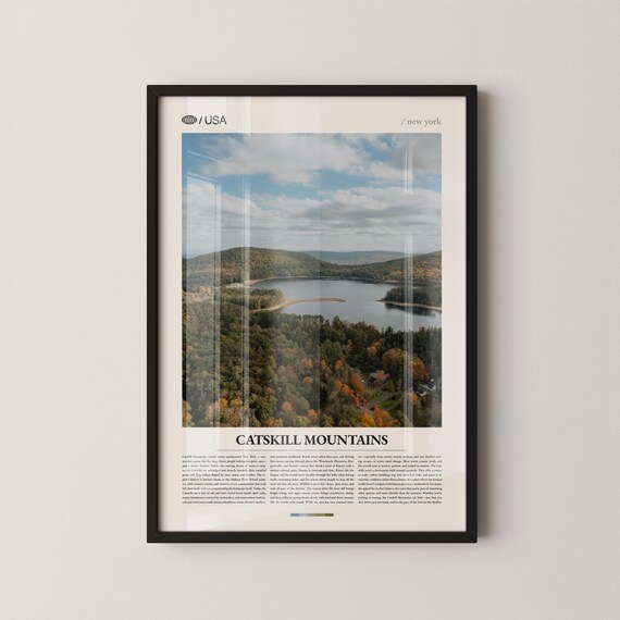 Catskill Mountains New York Aerial Autumn Forest Lake Travel Poster