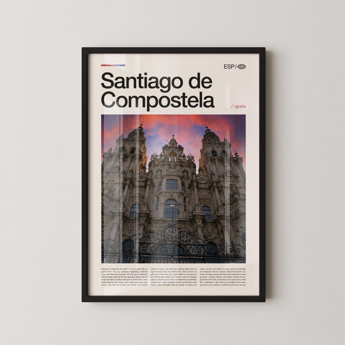 Santiago de Compostela Cathedral Sunset Spain Travel Wall Poster