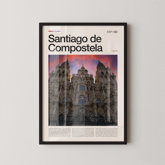 Santiago de Compostela Cathedral Sunset Spain Travel Wall Poster