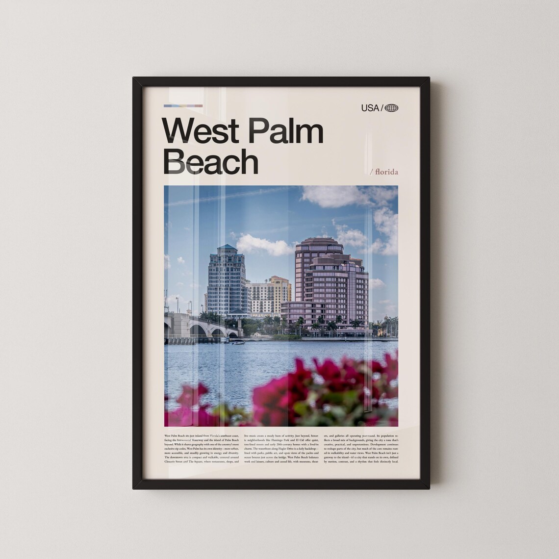 West Palm Beach Florida Skyline Editorial Photo Minimalist Cityscape Print