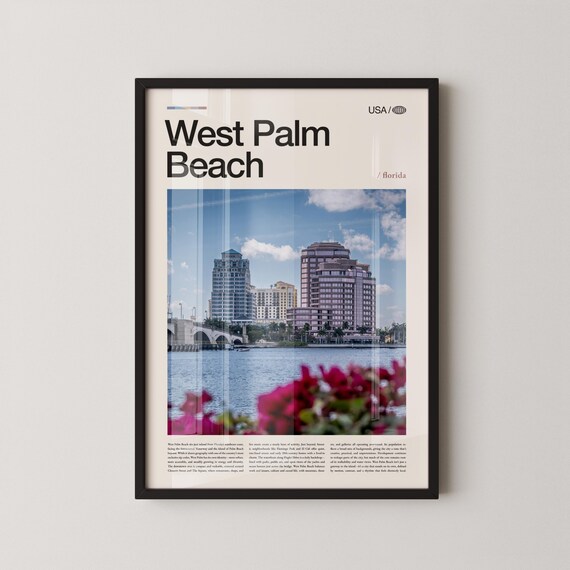 West Palm Beach Florida Skyline Editorial Photo Minimalist Cityscape Print